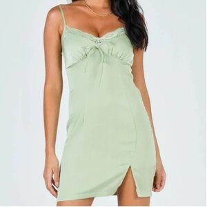 Princess Polly Sage Green Maisie Slip Mini Dress with side slit size 4 NEW